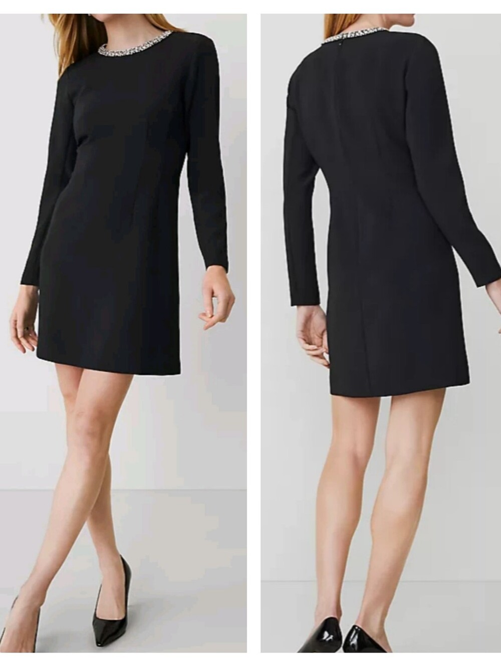 Ann Taylor black jeweled neck Sheath Dress Size 10